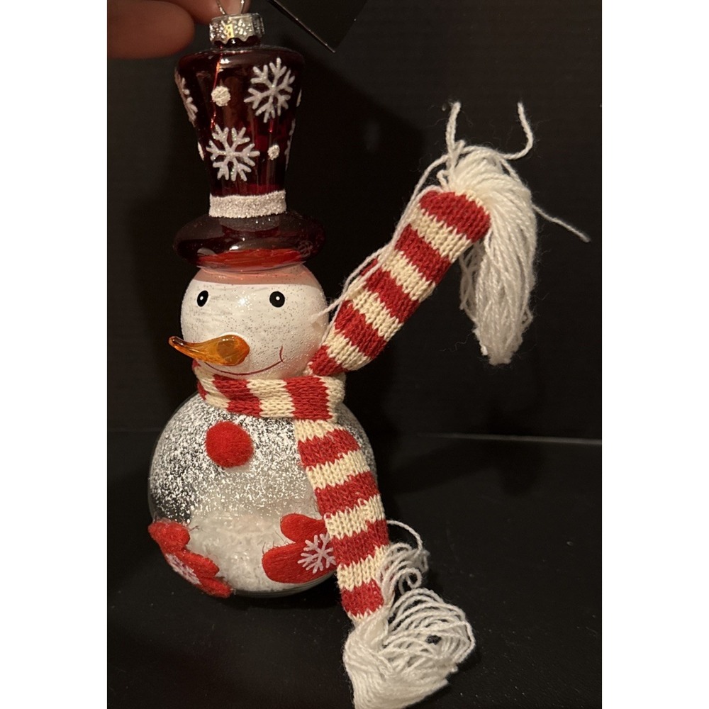 Robert Stanley Glass Snow Globe Snowman Red Hat Christmas Holiday Ornament NEW‎
